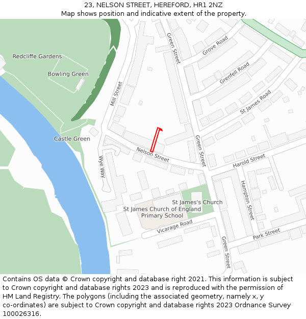 23, NELSON STREET, HEREFORD, HR1 2NZ: Location map and indicative extent of plot