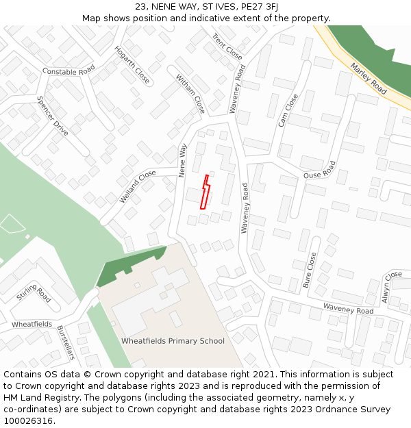 23, NENE WAY, ST IVES, PE27 3FJ: Location map and indicative extent of plot