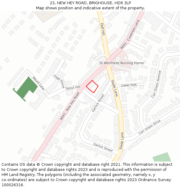 23, NEW HEY ROAD, BRIGHOUSE, HD6 3LP: Location map and indicative extent of plot