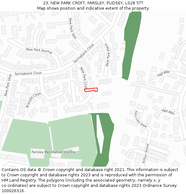23, NEW PARK CROFT, FARSLEY, PUDSEY, LS28 5TT: Location map and indicative extent of plot