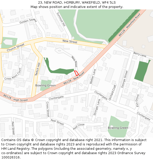 23, NEW ROAD, HORBURY, WAKEFIELD, WF4 5LS: Location map and indicative extent of plot