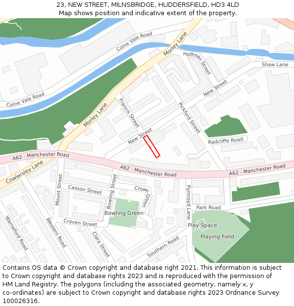 23, NEW STREET, MILNSBRIDGE, HUDDERSFIELD, HD3 4LD: Location map and indicative extent of plot