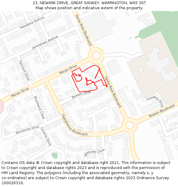 23, NEWARK DRIVE, GREAT SANKEY, WARRINGTON, WA5 3ST: Location map and indicative extent of plot