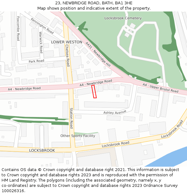 23, NEWBRIDGE ROAD, BATH, BA1 3HE: Location map and indicative extent of plot