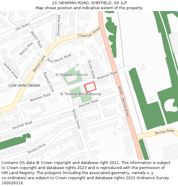 23, NEWMAN ROAD, SHEFFIELD, S9 1LP: Location map and indicative extent of plot