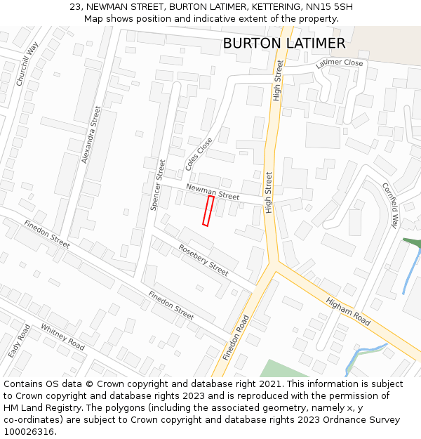 23, NEWMAN STREET, BURTON LATIMER, KETTERING, NN15 5SH: Location map and indicative extent of plot