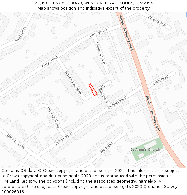 23, NIGHTINGALE ROAD, WENDOVER, AYLESBURY, HP22 6JX: Location map and indicative extent of plot
