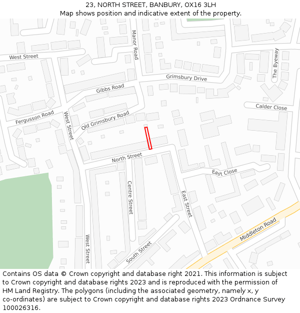 23, NORTH STREET, BANBURY, OX16 3LH: Location map and indicative extent of plot