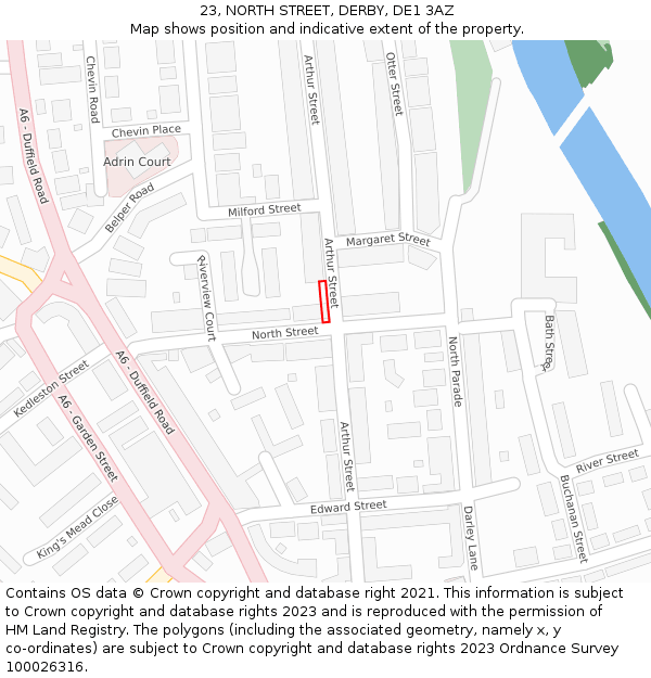 23, NORTH STREET, DERBY, DE1 3AZ: Location map and indicative extent of plot