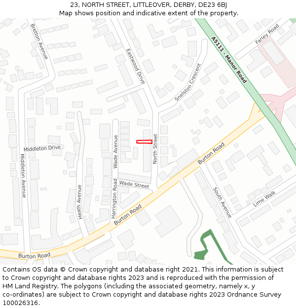 23, NORTH STREET, LITTLEOVER, DERBY, DE23 6BJ: Location map and indicative extent of plot