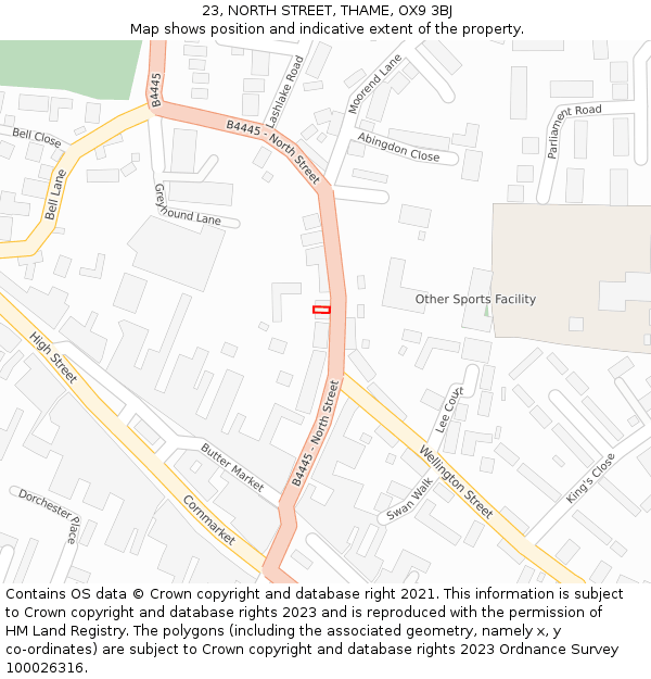 23, NORTH STREET, THAME, OX9 3BJ: Location map and indicative extent of plot