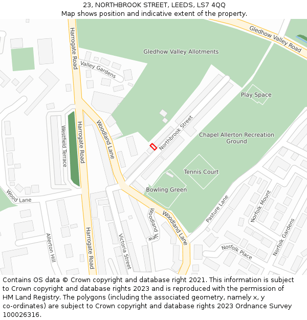 23, NORTHBROOK STREET, LEEDS, LS7 4QQ: Location map and indicative extent of plot