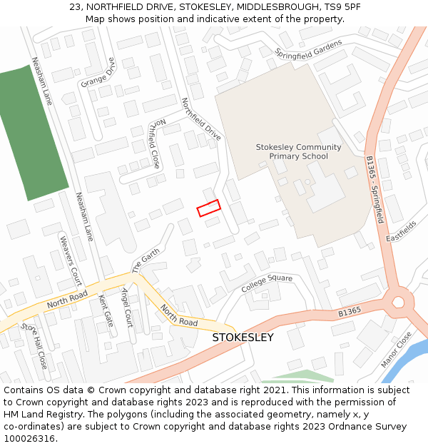 23, NORTHFIELD DRIVE, STOKESLEY, MIDDLESBROUGH, TS9 5PF: Location map and indicative extent of plot