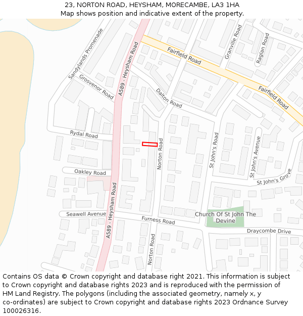 23, NORTON ROAD, HEYSHAM, MORECAMBE, LA3 1HA: Location map and indicative extent of plot