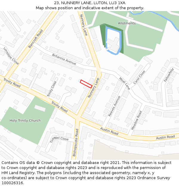 23, NUNNERY LANE, LUTON, LU3 1XA: Location map and indicative extent of plot