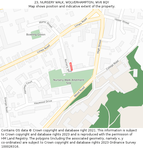 23, NURSERY WALK, WOLVERHAMPTON, WV6 8QY: Location map and indicative extent of plot