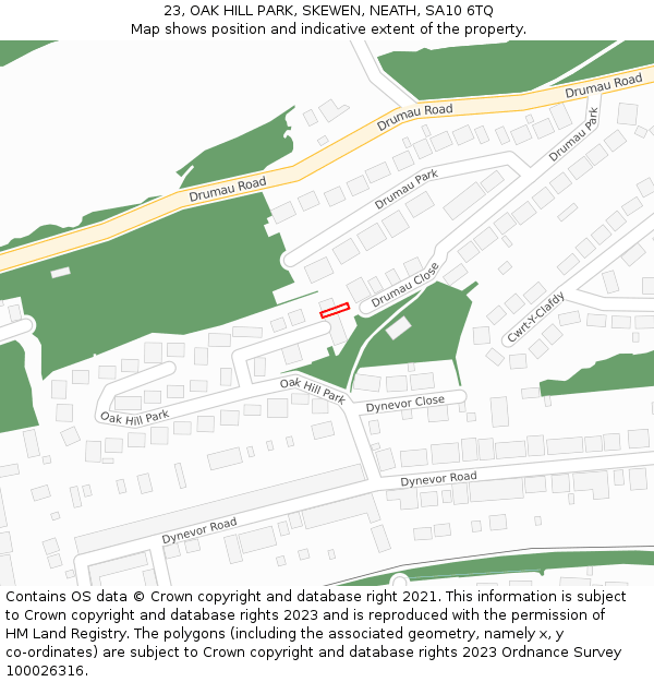 23, OAK HILL PARK, SKEWEN, NEATH, SA10 6TQ: Location map and indicative extent of plot