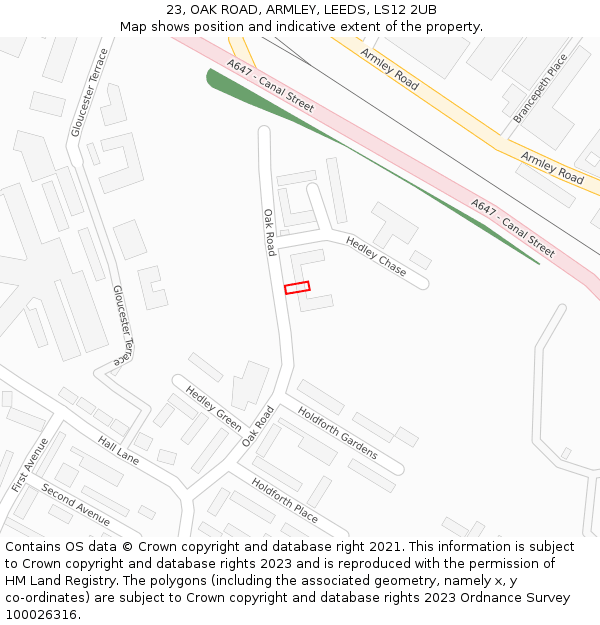 23, OAK ROAD, ARMLEY, LEEDS, LS12 2UB: Location map and indicative extent of plot