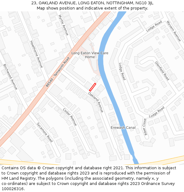 23, OAKLAND AVENUE, LONG EATON, NOTTINGHAM, NG10 3JL: Location map and indicative extent of plot