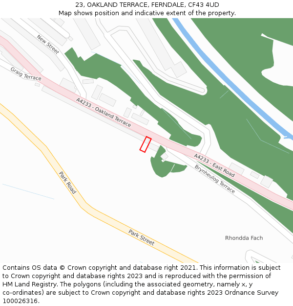 23, OAKLAND TERRACE, FERNDALE, CF43 4UD: Location map and indicative extent of plot