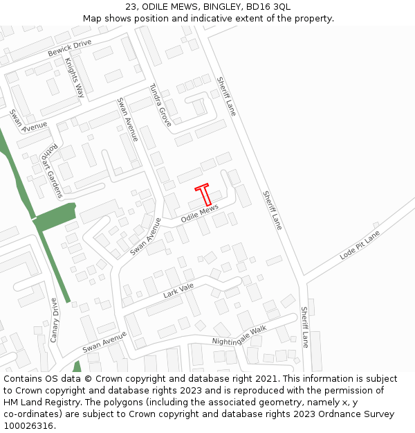 23, ODILE MEWS, BINGLEY, BD16 3QL: Location map and indicative extent of plot