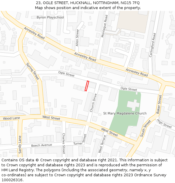 23, OGLE STREET, HUCKNALL, NOTTINGHAM, NG15 7FQ: Location map and indicative extent of plot