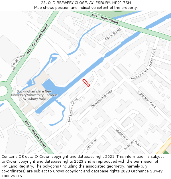 23, OLD BREWERY CLOSE, AYLESBURY, HP21 7SH: Location map and indicative extent of plot