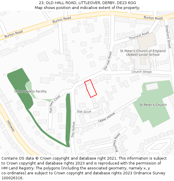 23, OLD HALL ROAD, LITTLEOVER, DERBY, DE23 6GG: Location map and indicative extent of plot