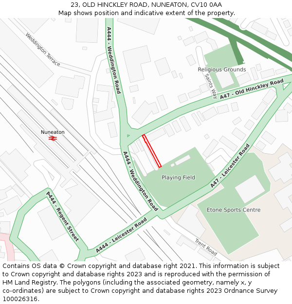 23, OLD HINCKLEY ROAD, NUNEATON, CV10 0AA: Location map and indicative extent of plot