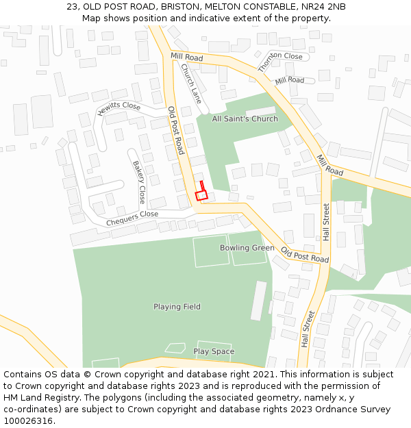 23, OLD POST ROAD, BRISTON, MELTON CONSTABLE, NR24 2NB: Location map and indicative extent of plot