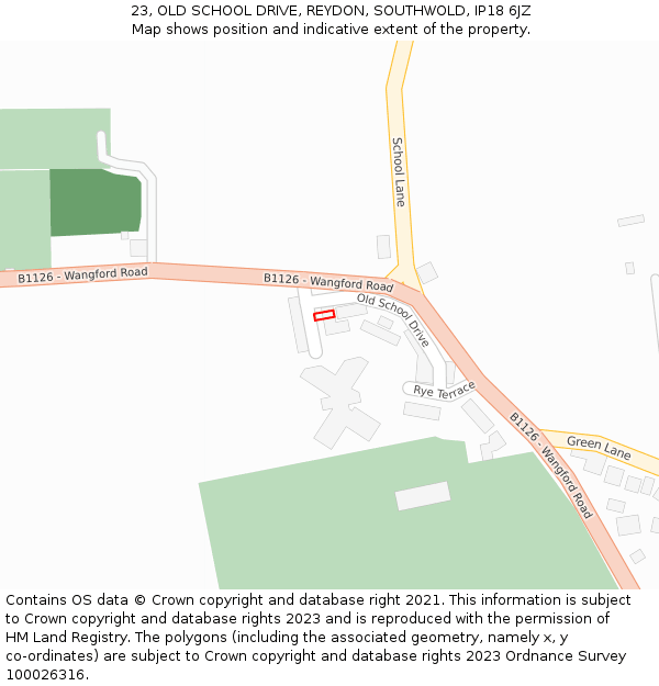 23, OLD SCHOOL DRIVE, REYDON, SOUTHWOLD, IP18 6JZ: Location map and indicative extent of plot