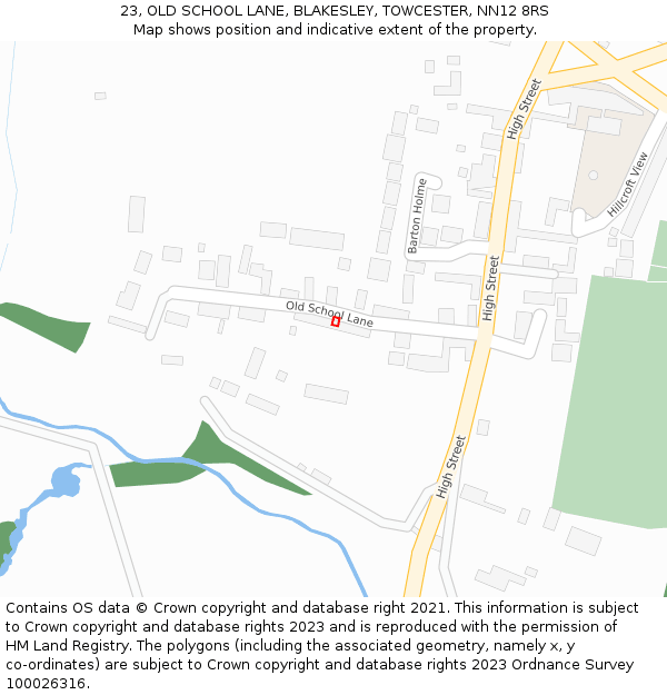 23, OLD SCHOOL LANE, BLAKESLEY, TOWCESTER, NN12 8RS: Location map and indicative extent of plot