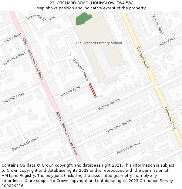 23, ORCHARD ROAD, HOUNSLOW, TW4 5JW: Location map and indicative extent of plot
