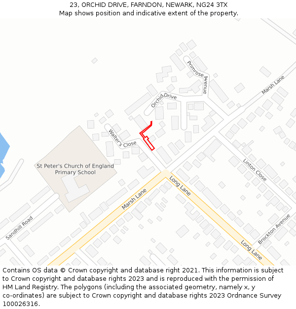 23, ORCHID DRIVE, FARNDON, NEWARK, NG24 3TX: Location map and indicative extent of plot