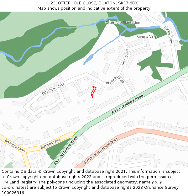23, OTTERHOLE CLOSE, BUXTON, SK17 6DX: Location map and indicative extent of plot