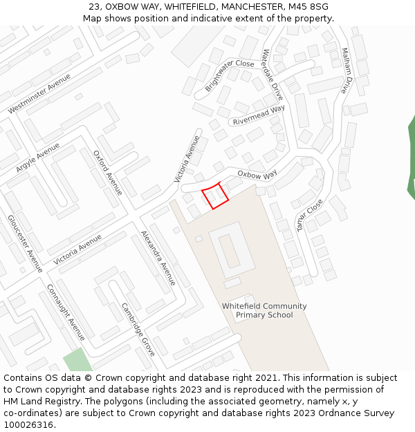 23, OXBOW WAY, WHITEFIELD, MANCHESTER, M45 8SG: Location map and indicative extent of plot