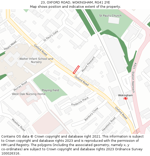 23, OXFORD ROAD, WOKINGHAM, RG41 2YE: Location map and indicative extent of plot