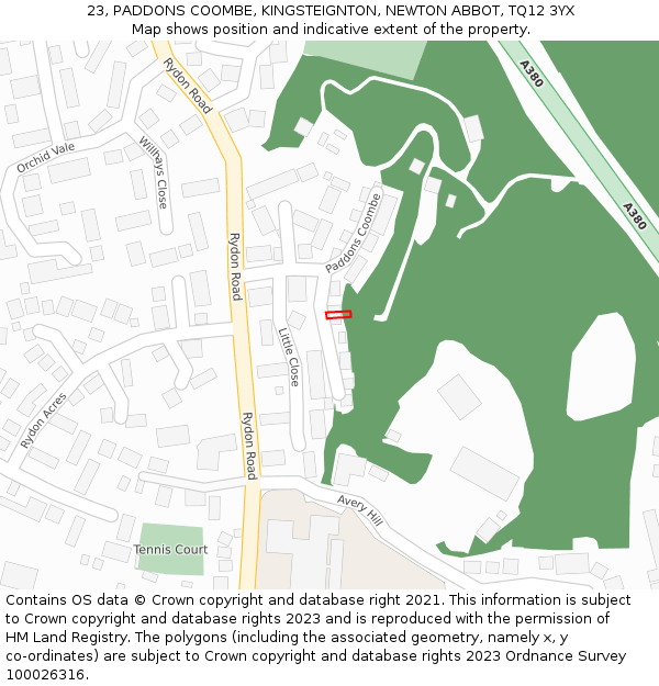 23, PADDONS COOMBE, KINGSTEIGNTON, NEWTON ABBOT, TQ12 3YX: Location map and indicative extent of plot