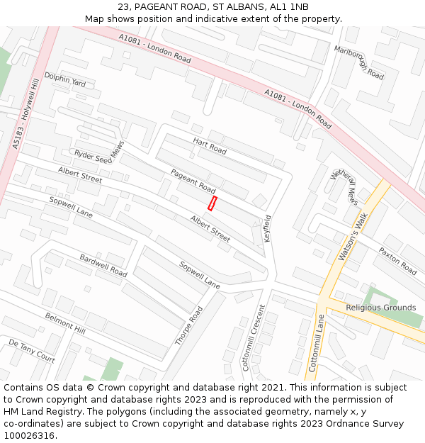 23, PAGEANT ROAD, ST ALBANS, AL1 1NB: Location map and indicative extent of plot