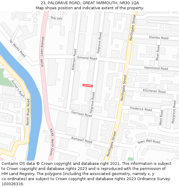 23, PALGRAVE ROAD, GREAT YARMOUTH, NR30 1QA: Location map and indicative extent of plot