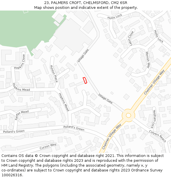 23, PALMERS CROFT, CHELMSFORD, CM2 6SR: Location map and indicative extent of plot