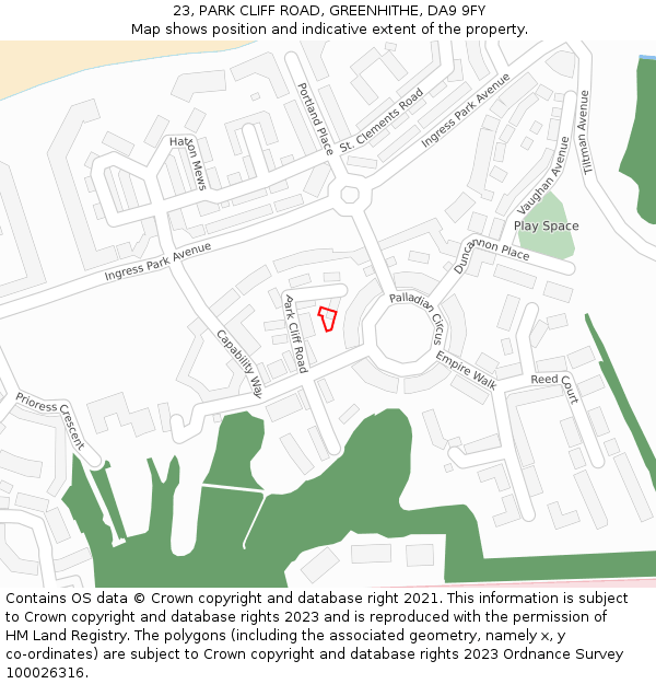 23, PARK CLIFF ROAD, GREENHITHE, DA9 9FY: Location map and indicative extent of plot