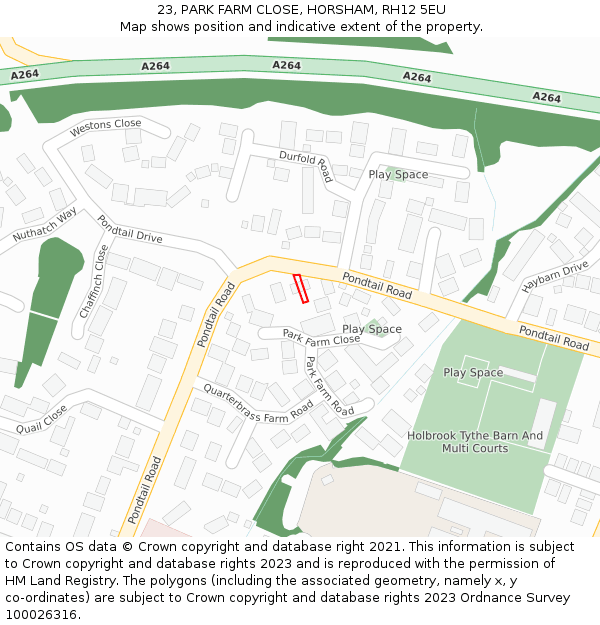 23, PARK FARM CLOSE, HORSHAM, RH12 5EU: Location map and indicative extent of plot