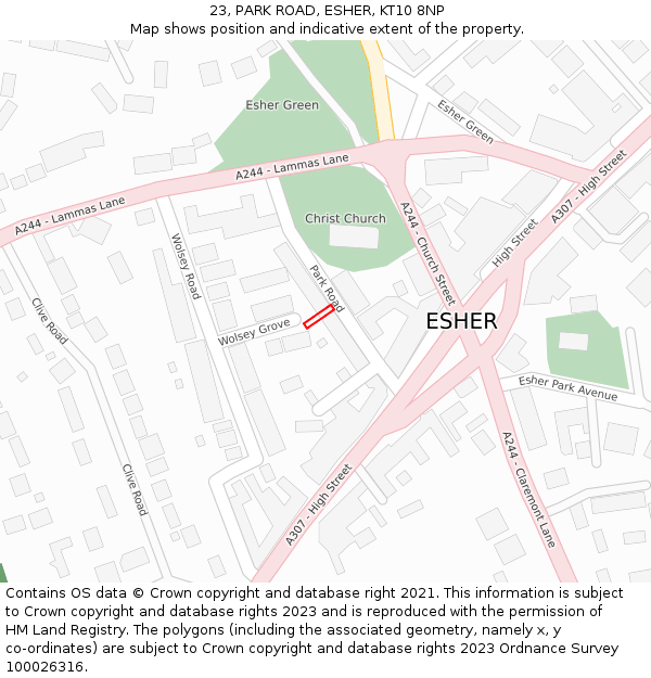 23, PARK ROAD, ESHER, KT10 8NP: Location map and indicative extent of plot