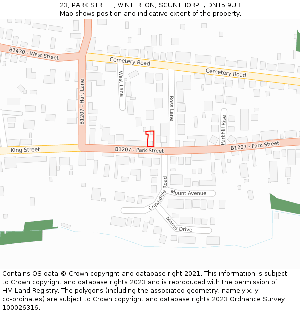 23, PARK STREET, WINTERTON, SCUNTHORPE, DN15 9UB: Location map and indicative extent of plot