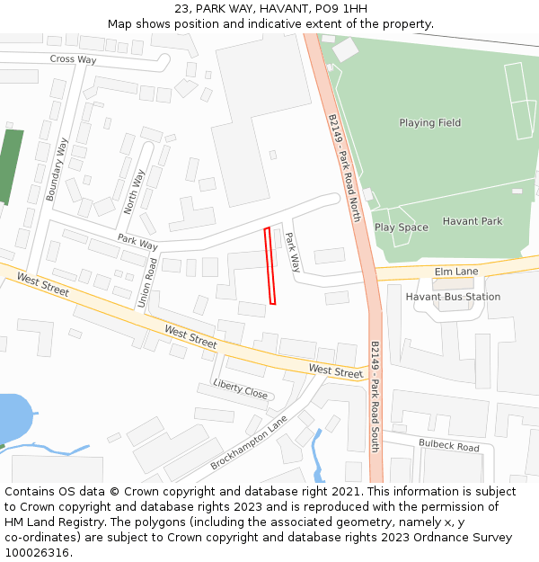 23, PARK WAY, HAVANT, PO9 1HH: Location map and indicative extent of plot