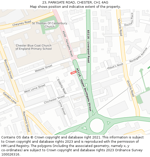 23, PARKGATE ROAD, CHESTER, CH1 4AG: Location map and indicative extent of plot