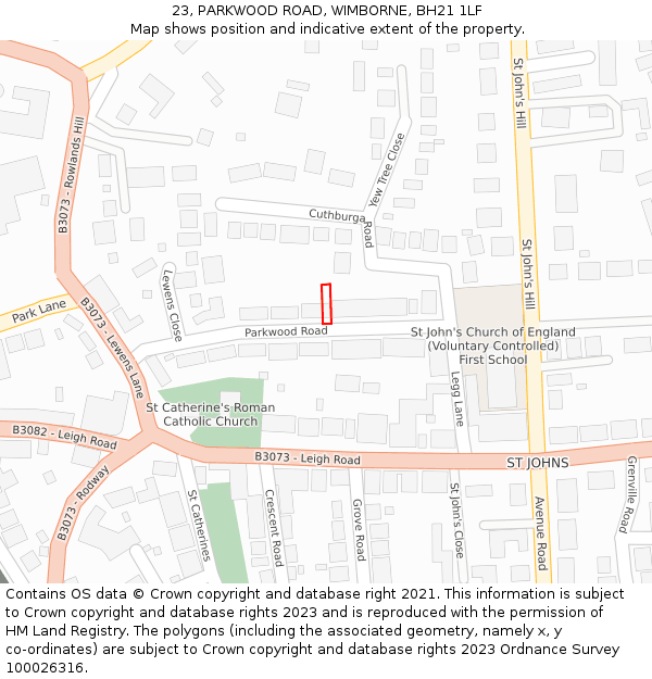 23, PARKWOOD ROAD, WIMBORNE, BH21 1LF: Location map and indicative extent of plot