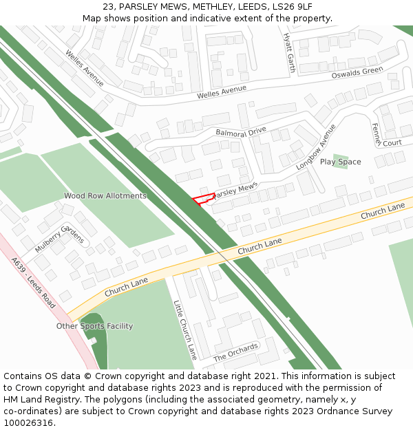 23, PARSLEY MEWS, METHLEY, LEEDS, LS26 9LF: Location map and indicative extent of plot