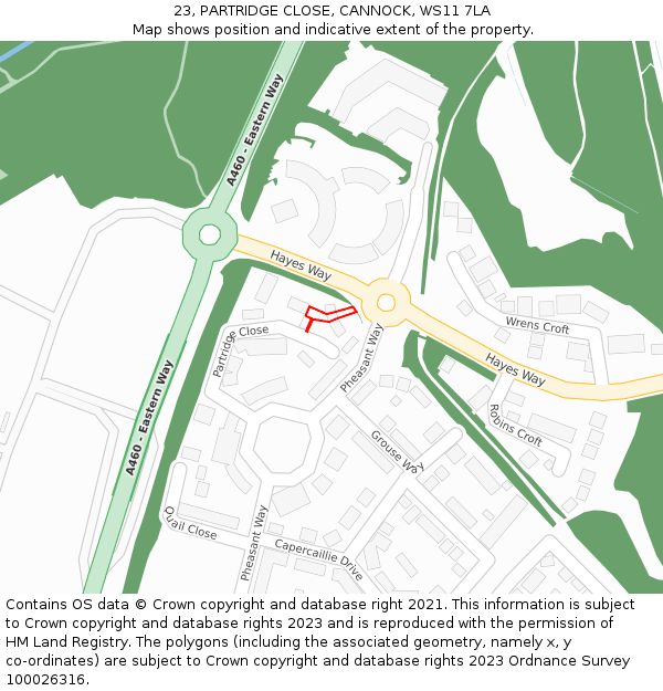 23, PARTRIDGE CLOSE, CANNOCK, WS11 7LA: Location map and indicative extent of plot